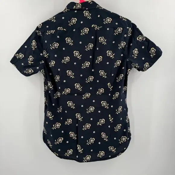 Ben Sherman Neps Shirt Small Floral Print Button Down Navy Cotton Short Sleeve - Picture 3 of 13